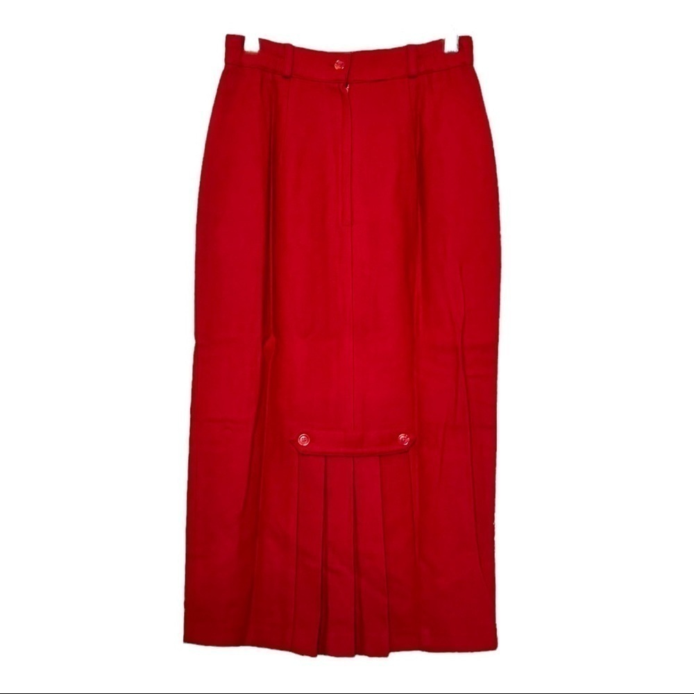 VINTAGE 80s Does 50s Dark Academia Red Pleat Back‎ Detail Pencil Midi Skirt Sz S